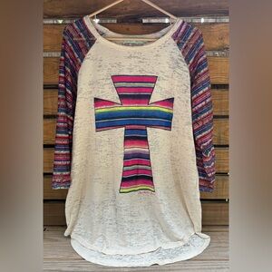 NEW Southern Grace - women’s Mexican Serape pattern Cross logo tunic - sz.2XL